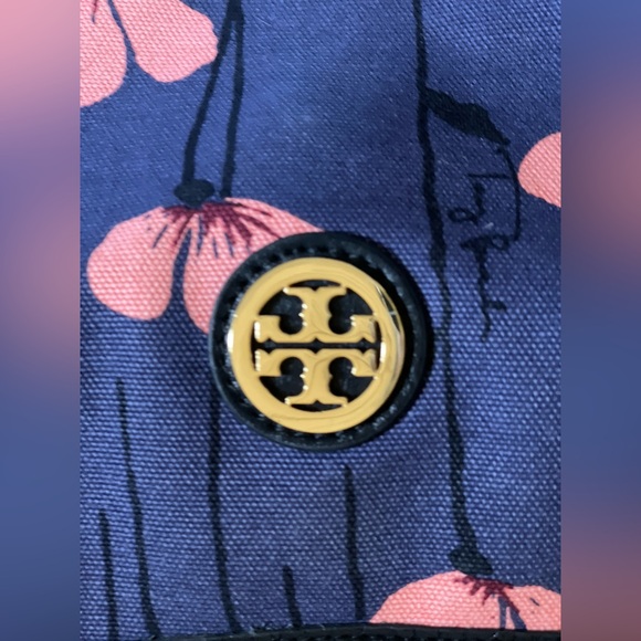 Tory Burch Floral Blue Pink Tote with Gold Accents - Picture 4 of 12